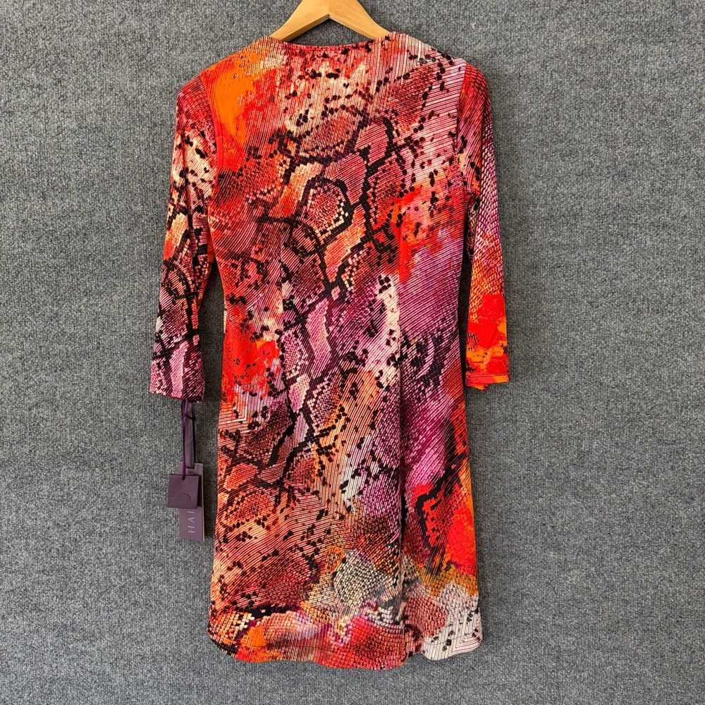 Hale Bob Womens Lulie Beaded Snake Print Jersey Dress Size Small 3/4 Sleeve - Picture 3 of 10